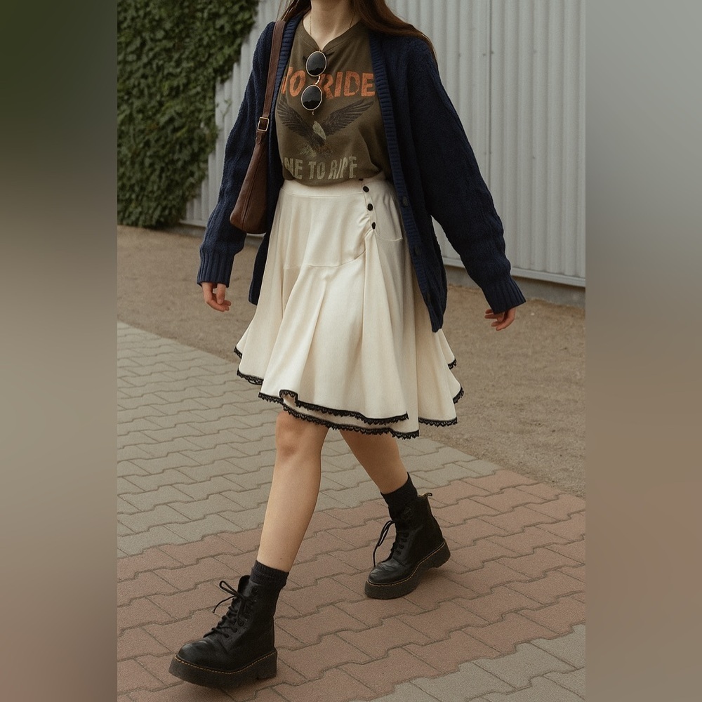 ELLA MOSS | AS IS Elegant Cream Skirt with Black Trim